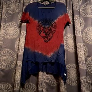 Yak & Yeti asymmetrical tie dyed shirt with Ganesha